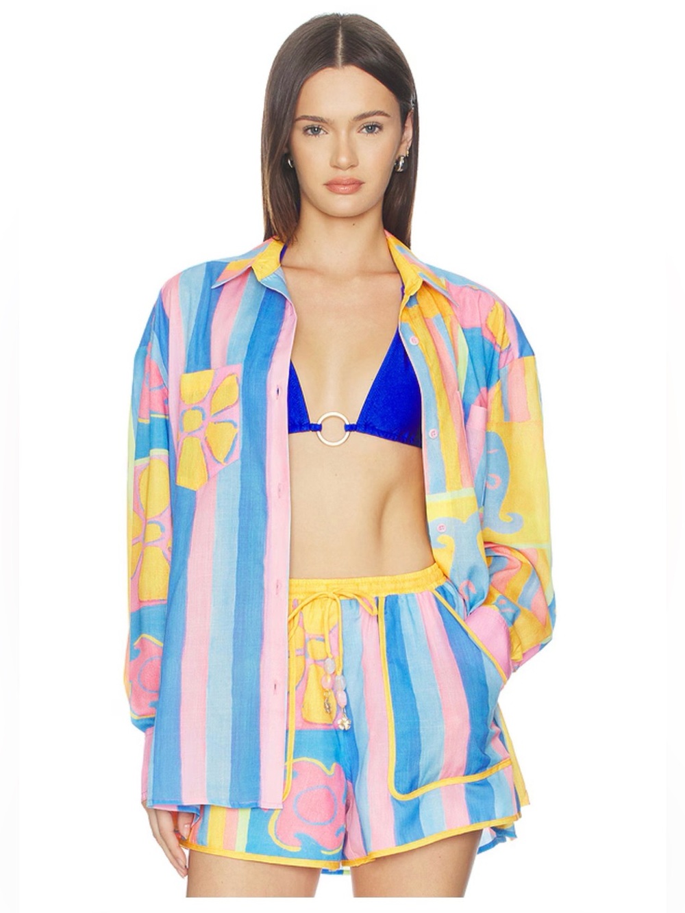 NWT Kulani Kinis Long Sleeve Beach Shirt and Shorts Set in Seaside  Stripe